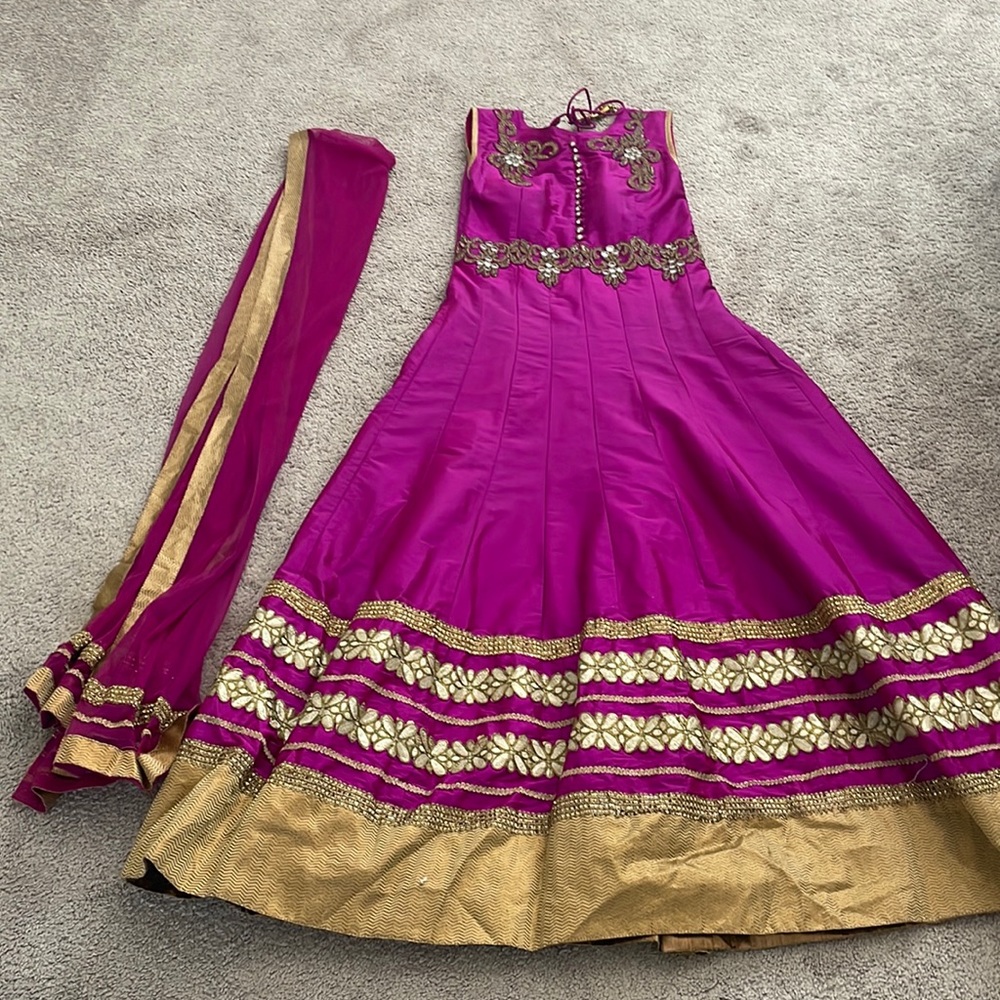 Magenta anarkali Indian outfit